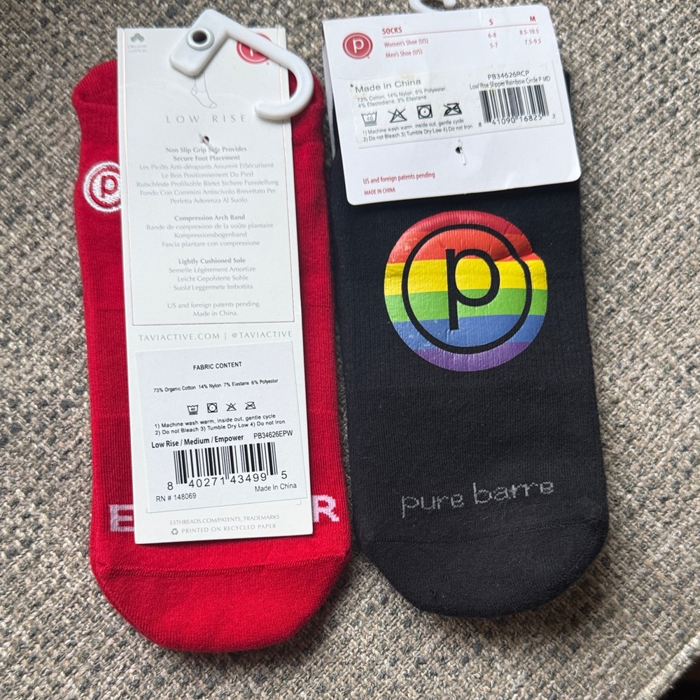 Pure Barre Red Empower and Black Rainbow Grip Socks - Picture 2 of 3